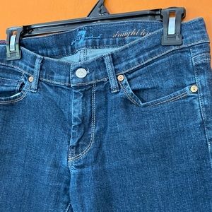 7 for all mankind straight leg jeans in blue denim. size 28 with lots of stretch